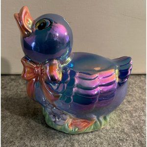 Vintage Iridescent Blue Lusterware Duck Bank    #1063